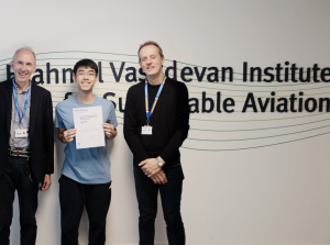 Adrian Fok (centre) with Prof Denis Doorly (left) and Prof Rafael Palacios (right)