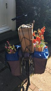 Kristel's bike loaded with flowers