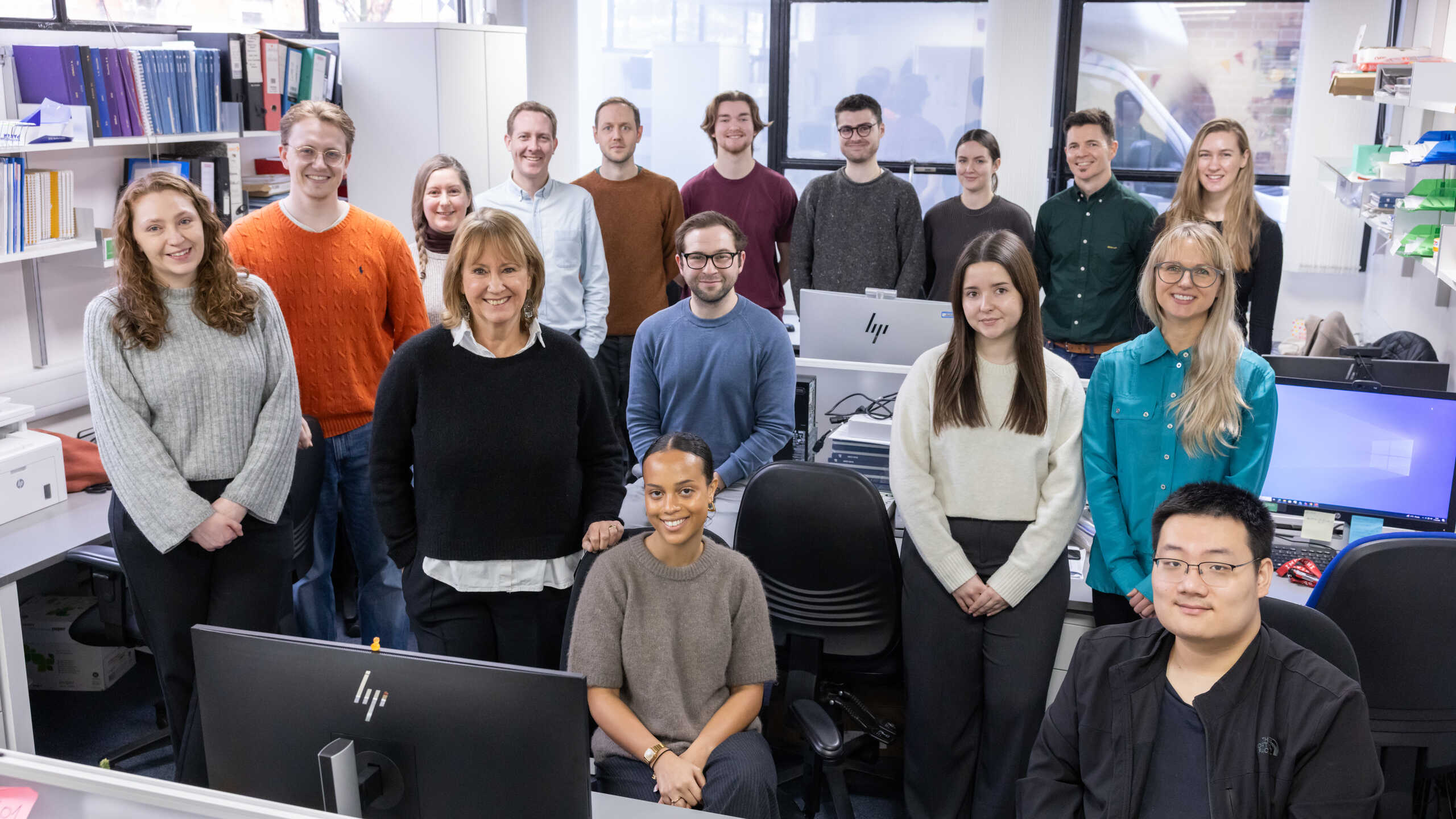 Professor Jane Davies, Dr Dominic Hughes, Dr Luke Allsopp, part of the PRECISION-CF, a Cystic Fibrosis Trust and Life Arc funded project researching secondary bacterial infections associated with cystic fibrosis in the lab in the Emmanuel Kaye Building.