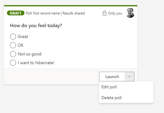 Screenshot shoing how to launch, edit or delete a poll