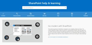 Screenshot of the front page of the Microsoft SharePoint help and learning site