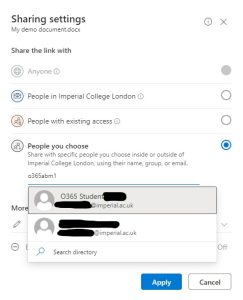 Screenshot showing how to add people to sharing