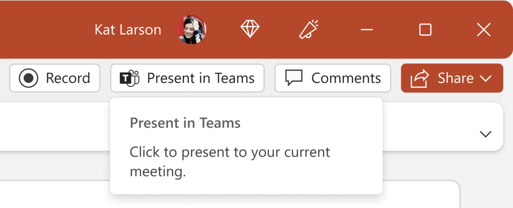 Image of the "Present in Teams" button in PowerPoint