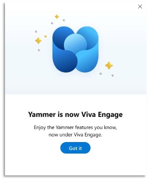 Image of the Yammer to Viva Engage rebranding message