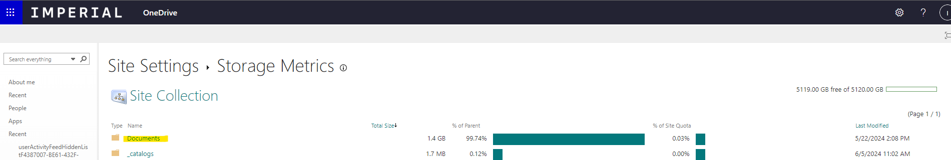 Viewing the storage metrics for the documents in your OneDrive