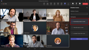 Screenshot showing organiser view of breakout rooms and how to set to allow attendees to choose the room they join