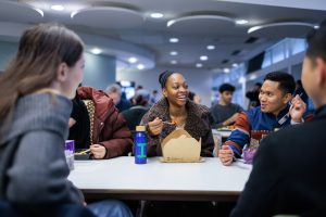 Imperial's sustainability ambassadors eating in the Senior Common Room