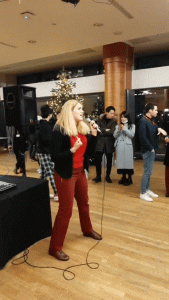 Winter Party student sings