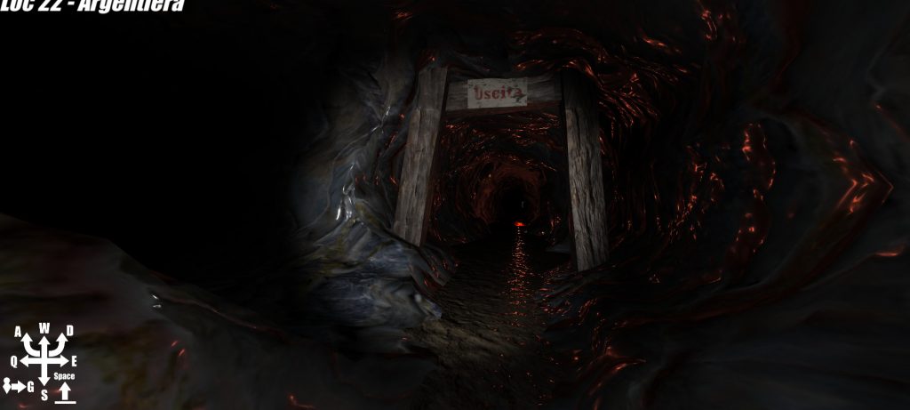 A virutal view of a dark mine shaft