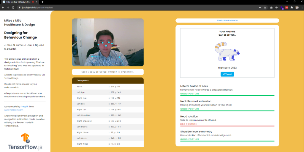 A screenshot of the prototype