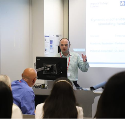 Costas Elezoglou presenting his research titled “Dynamic mechanical behaviour of chocolate for simulating handling and transportation” at the Food Student Research Network Conference 2022.