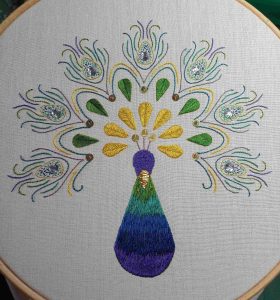 Hand embroidery peacock