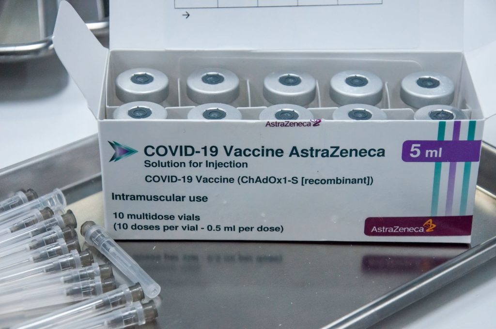 Vials containing Oxford/Astra Zeneca COVID-19 vaccine. 