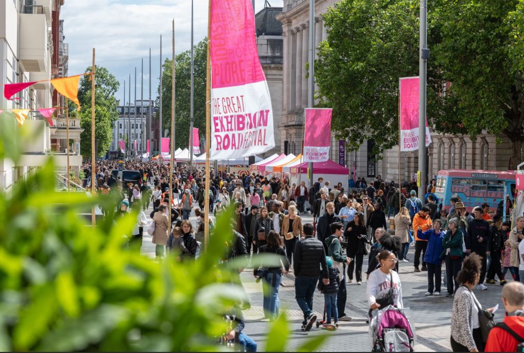 Exhibition road, closed to traffic and open to people for the Great Exhibition Road Festival. Image credit: David Guttridge.