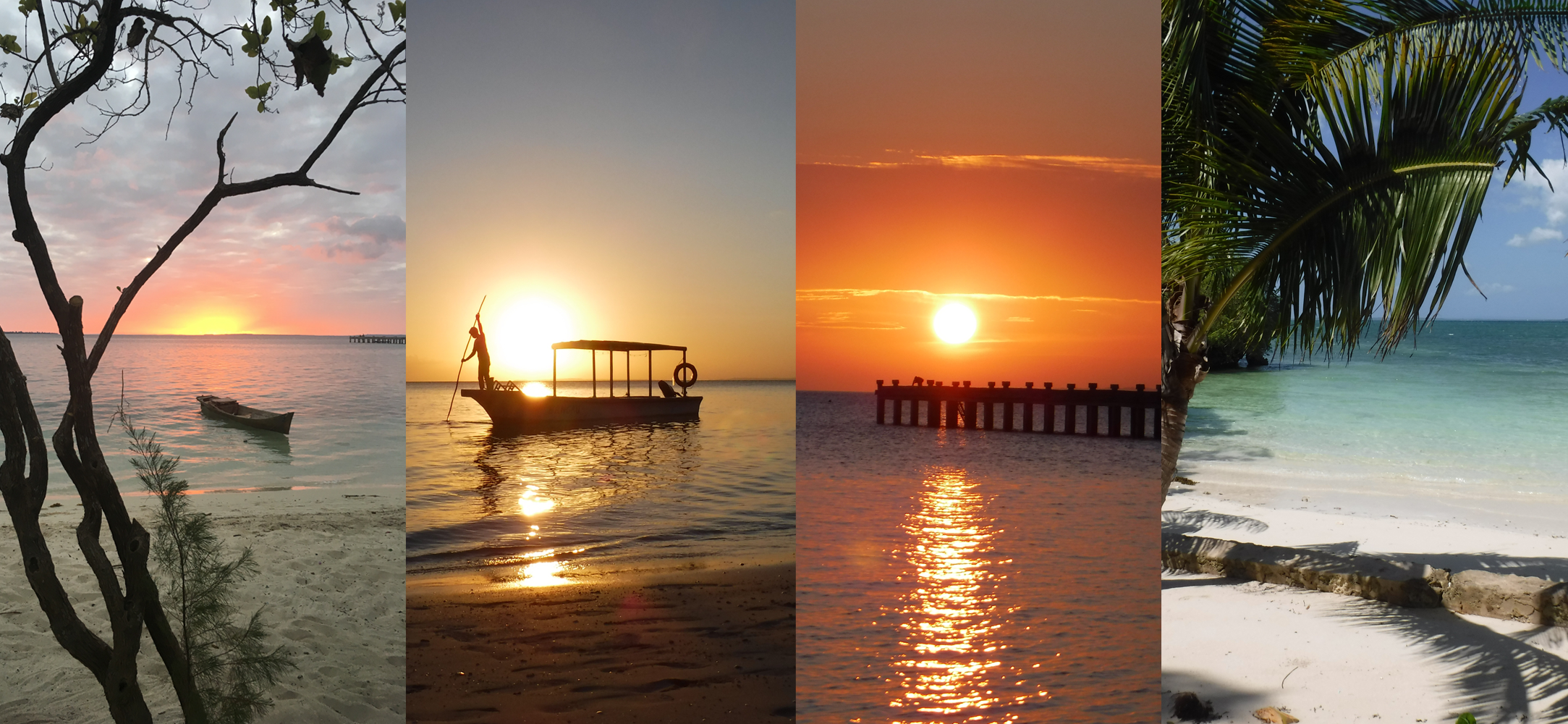 A collage of Kitty's photos of Holga Island showing beautiful beaches and sunsets