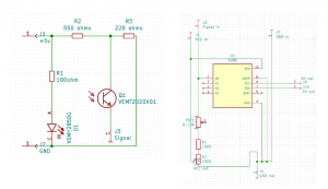 Schematics of the probe (left) and amplifier (right)