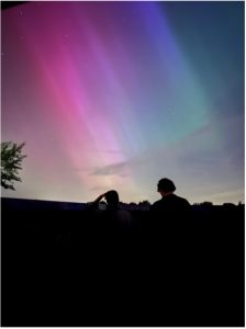 Aurora photo from Cambridge – purple, blue and green lights are in the sky