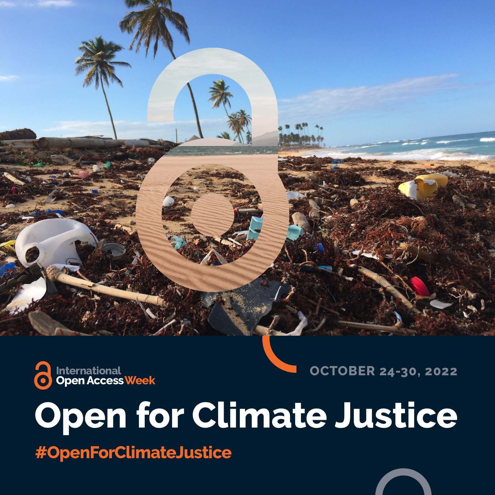 Image of a beach advertising Open Access Week's theme of Climate Justice