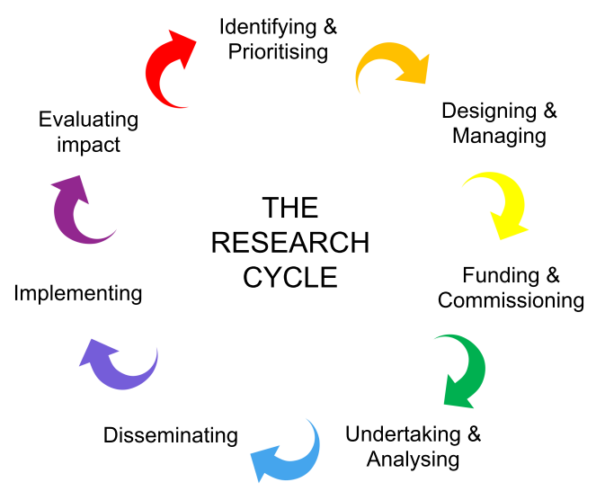 Graphic showing each stage of the research cycle for public involvement