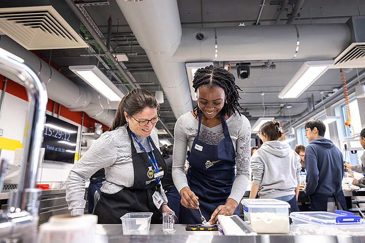 Teaching fellow Alessia Galasso with undergraduate student Osiyemi Lase in the Chemical Kitchen