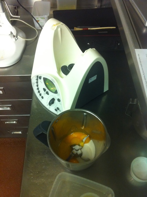 Egg yolk and sugar in the Thermomix bowl